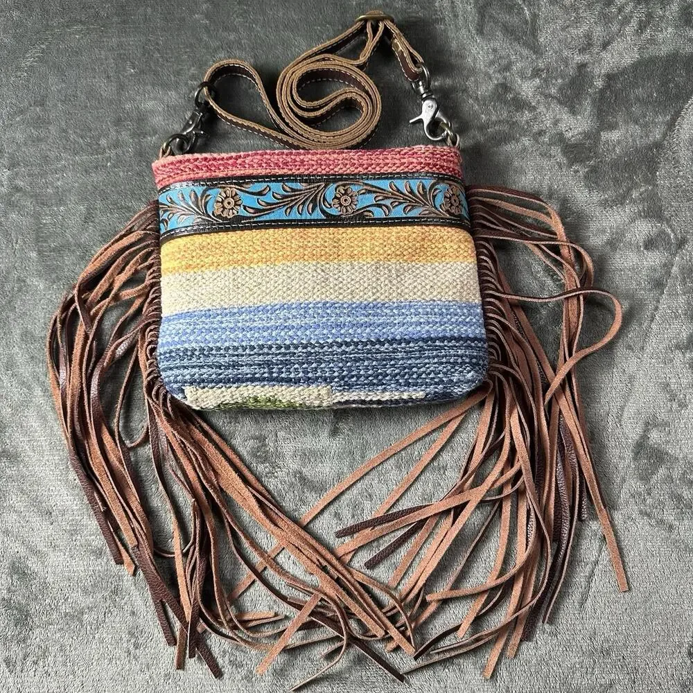 Myra Bag Crossbody Fringe Tooled leather Small